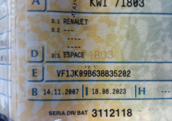 Renault Espace cena 12000 przebieg: 300689, rok produkcji 2007 z Nowogród małe 277